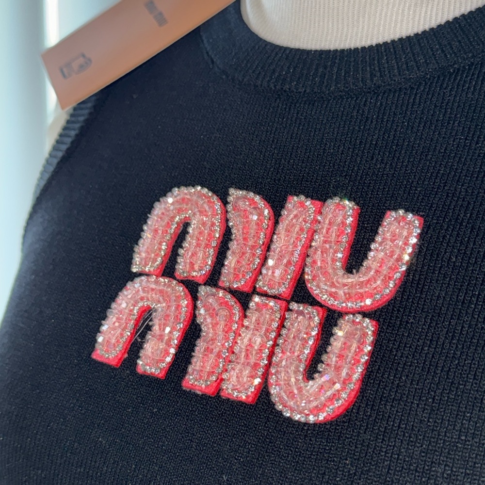 Miu Miu Black Tank Top with Pink Logo - Picture 2 of 3